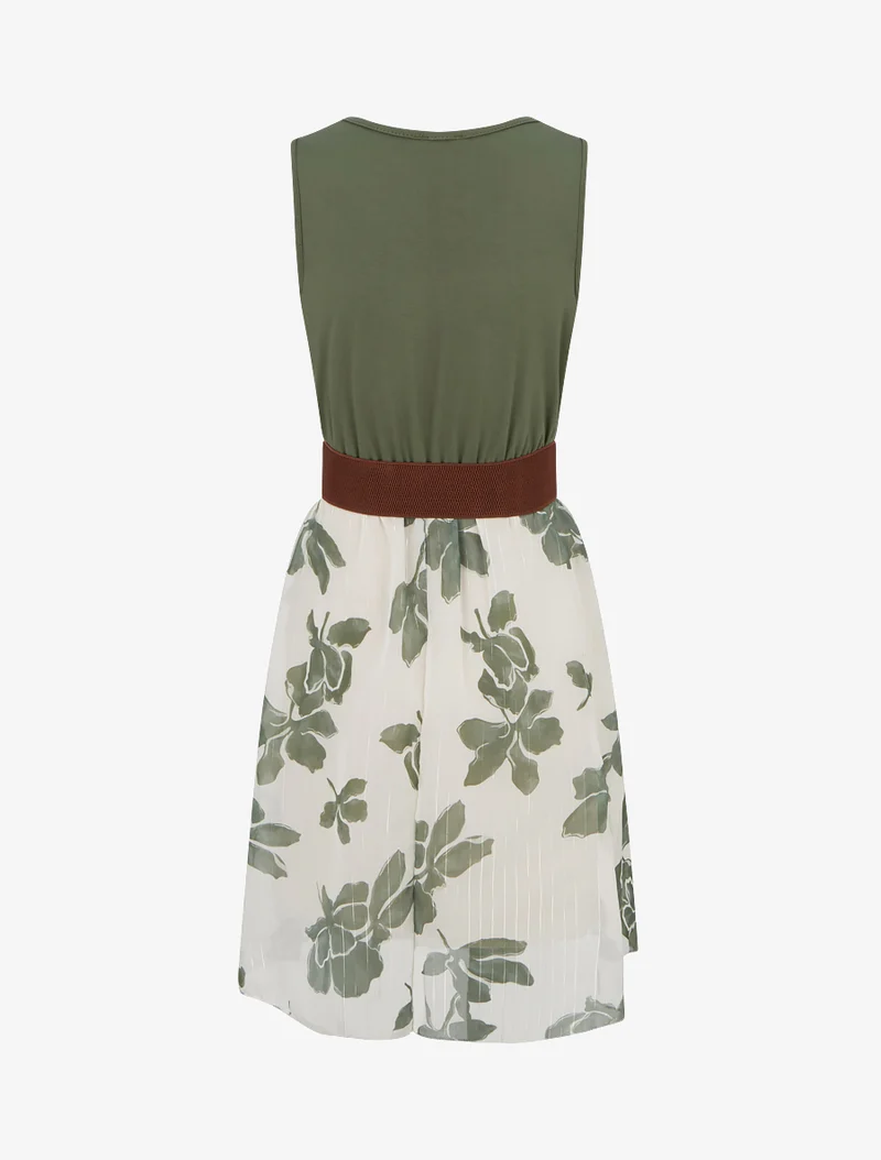 Robe coupe évasée imprimé floral - Kaki
