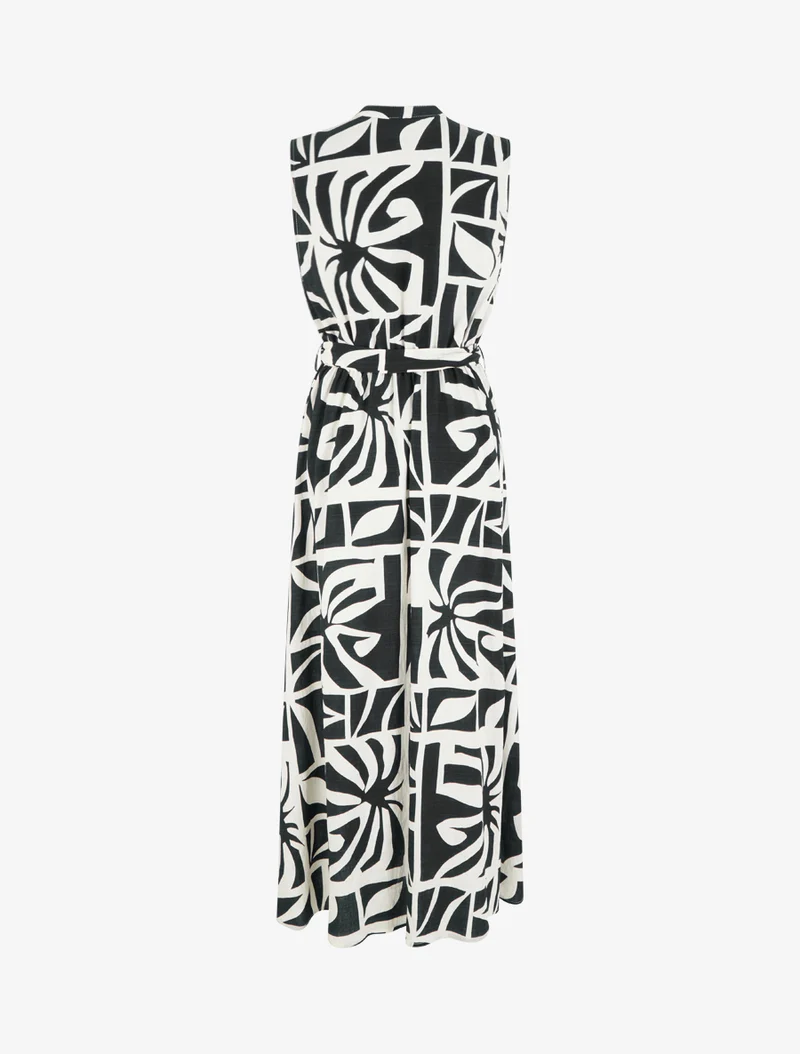 Robe longue imprimé stylisé à boutons décoratifs - Noir