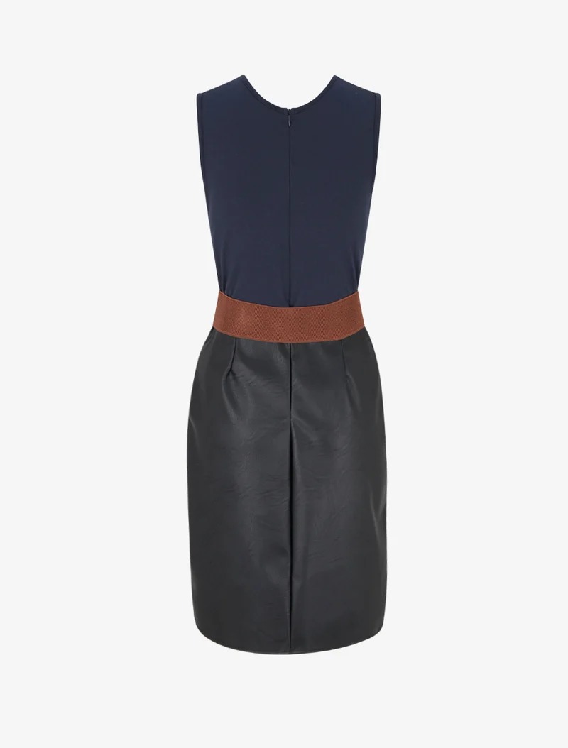 Robe bimatière à col V - Noir
