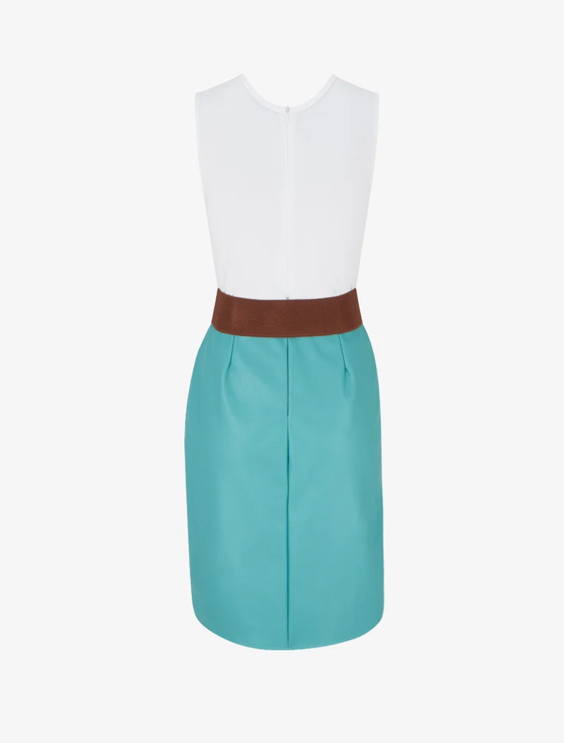 Robe bimatière à col V - Turquoise