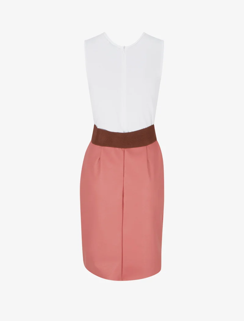 Robe bimatière à col V - Rose saumon