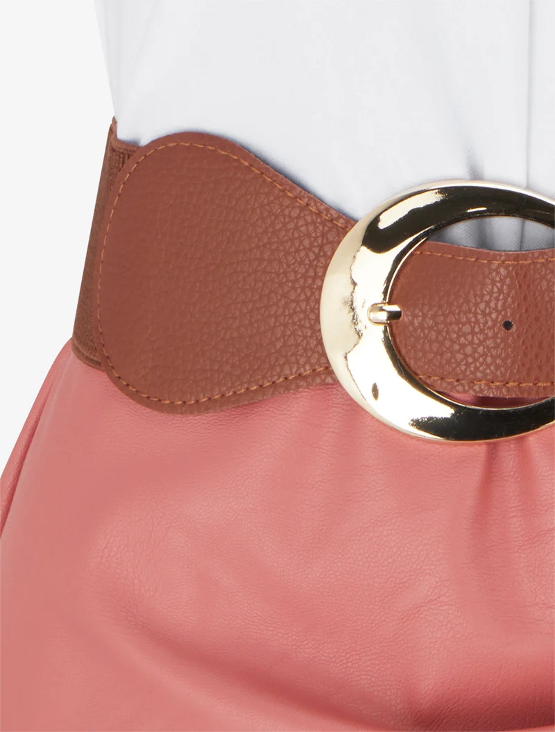 Robe bimatière à col V - Rose saumon