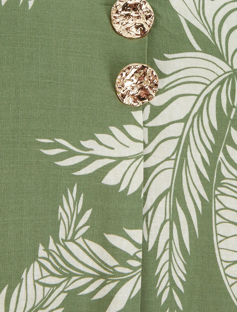 Top imprimé à boutons décoratifs - Kaki