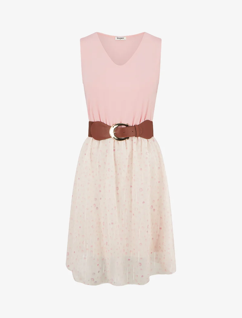 Robe coupe évasée imprimé pois fantaisies - Rose