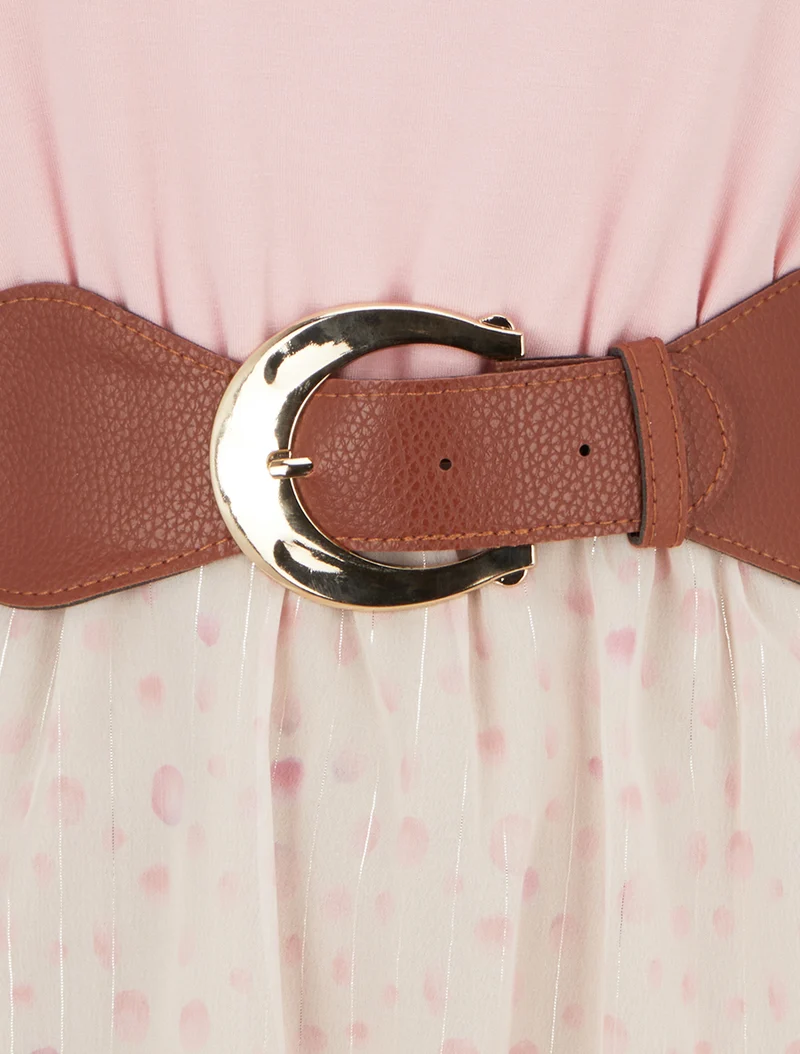 Robe coupe évasée imprimé pois fantaisies - Rose