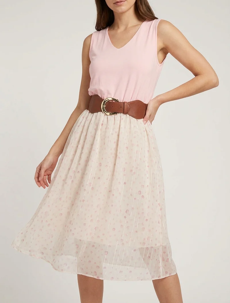 Robe coupe évasée imprimé pois fantaisies - Rose