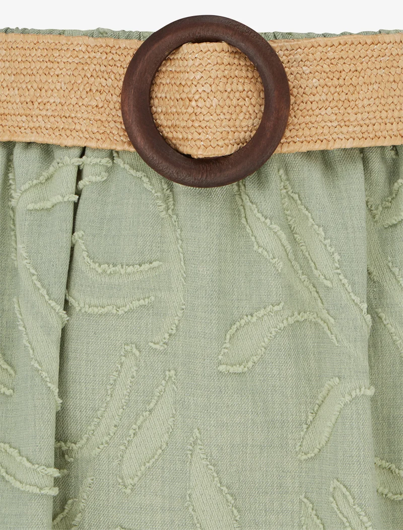 Jupe longue évasée en tissu texturé - Kaki
