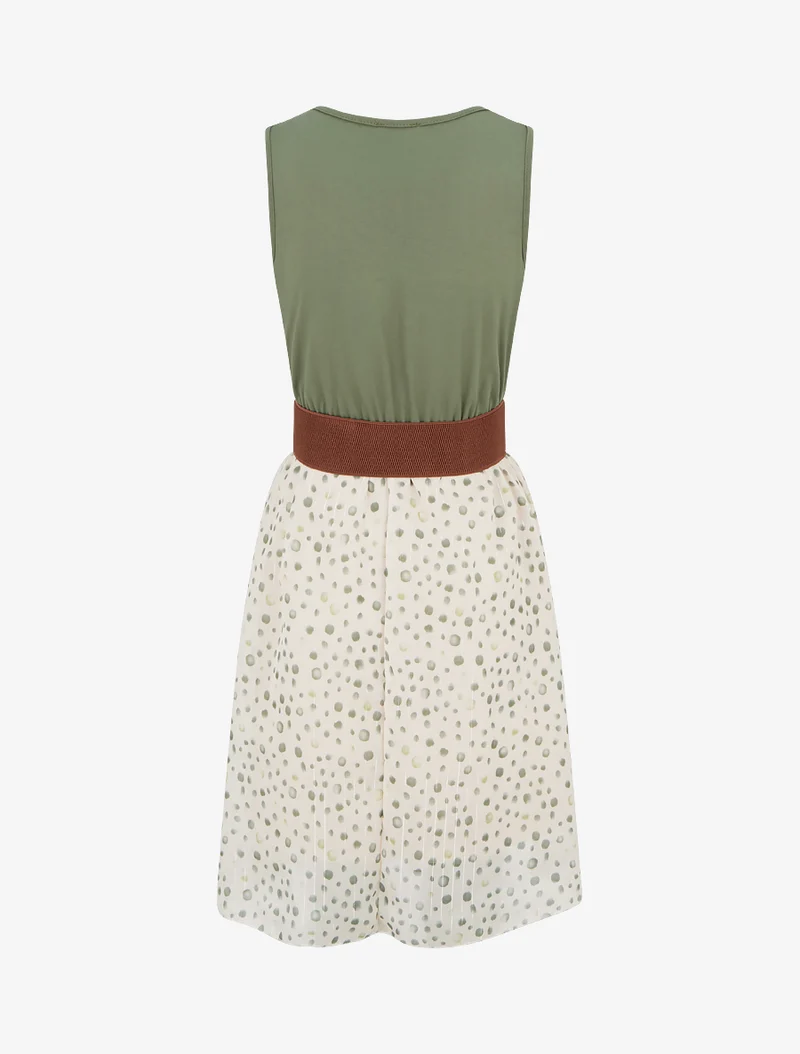 Robe coupe évasée imprimé pois fantaisies - Kaki