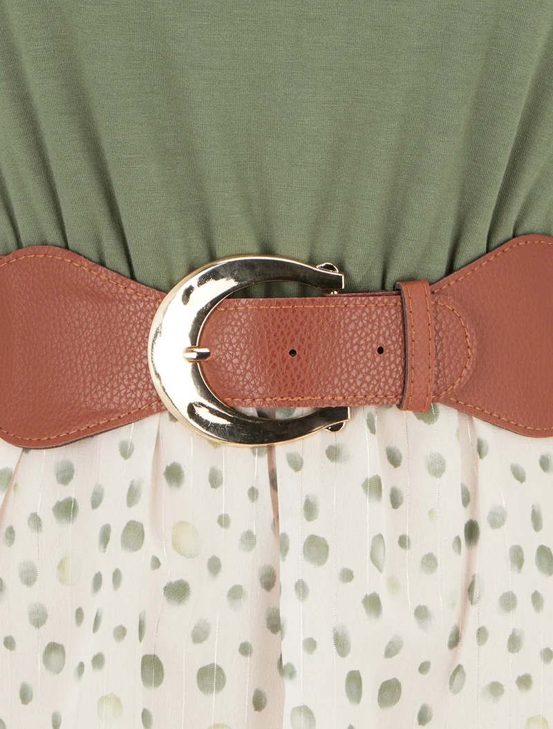 Robe coupe évasée imprimé pois fantaisies - Kaki