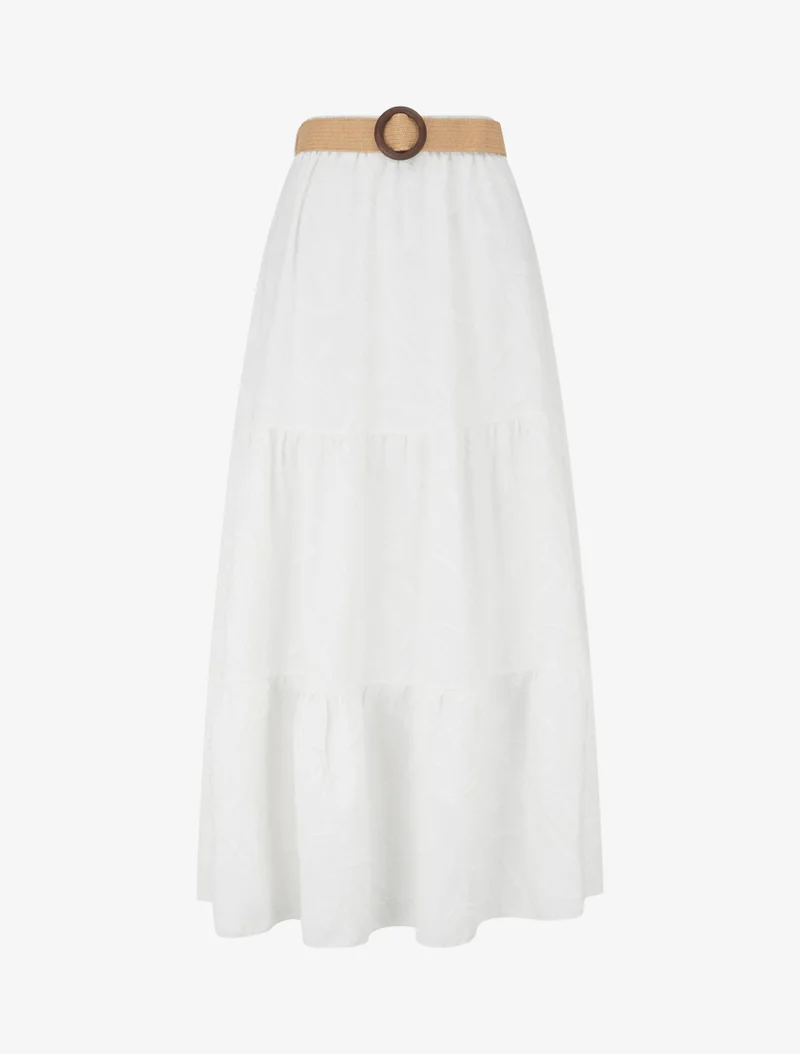Jupe longue évasée en tissu texturé - Blanc