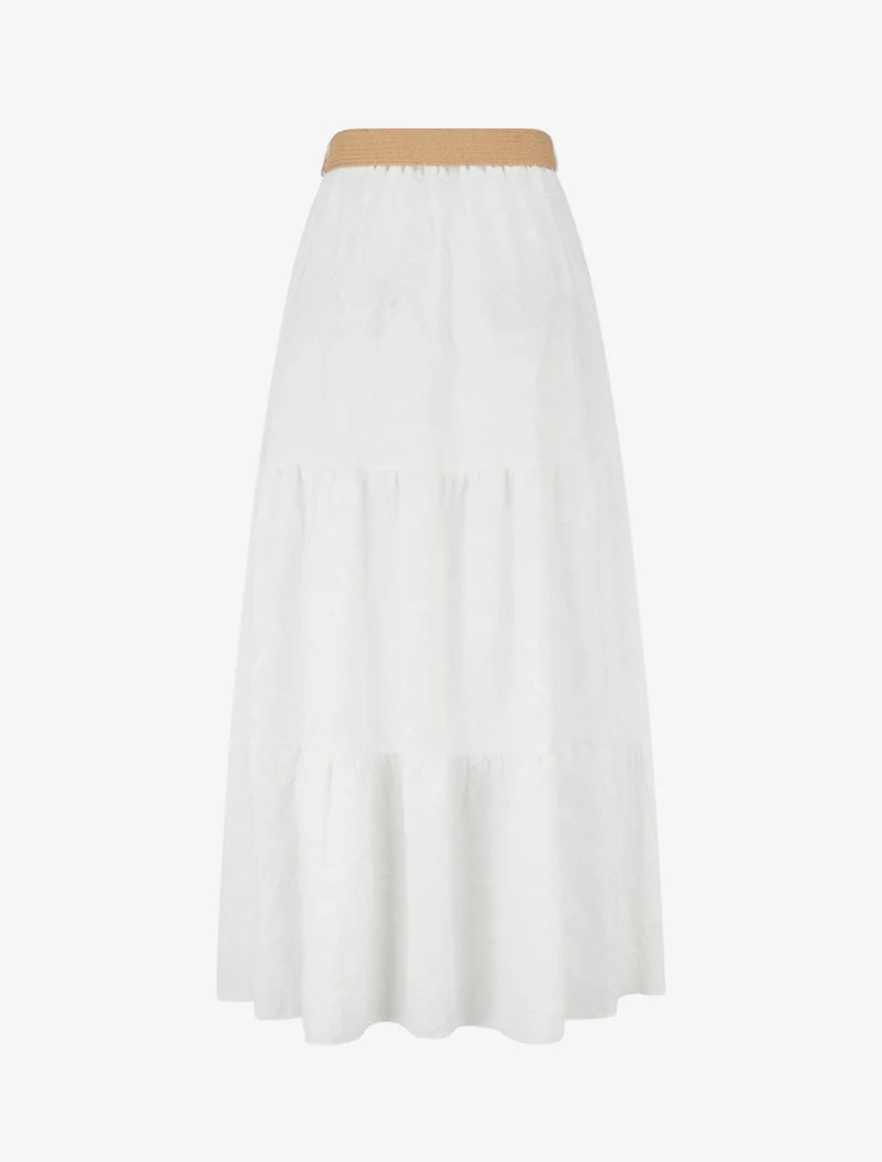 Jupe longue évasée en tissu texturé - Blanc