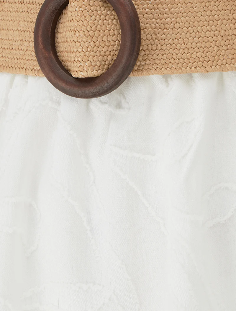 Jupe longue évasée en tissu texturé - Blanc