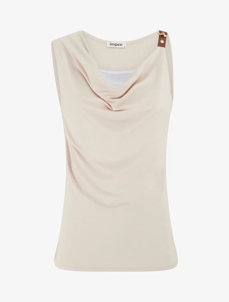 Top fluide à bretelle en simili - Beige