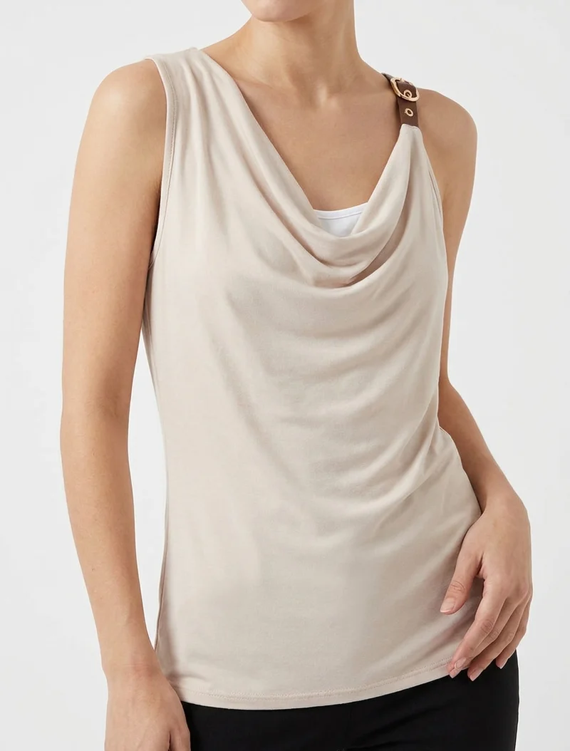 Top fluide à bretelle en simili - Beige