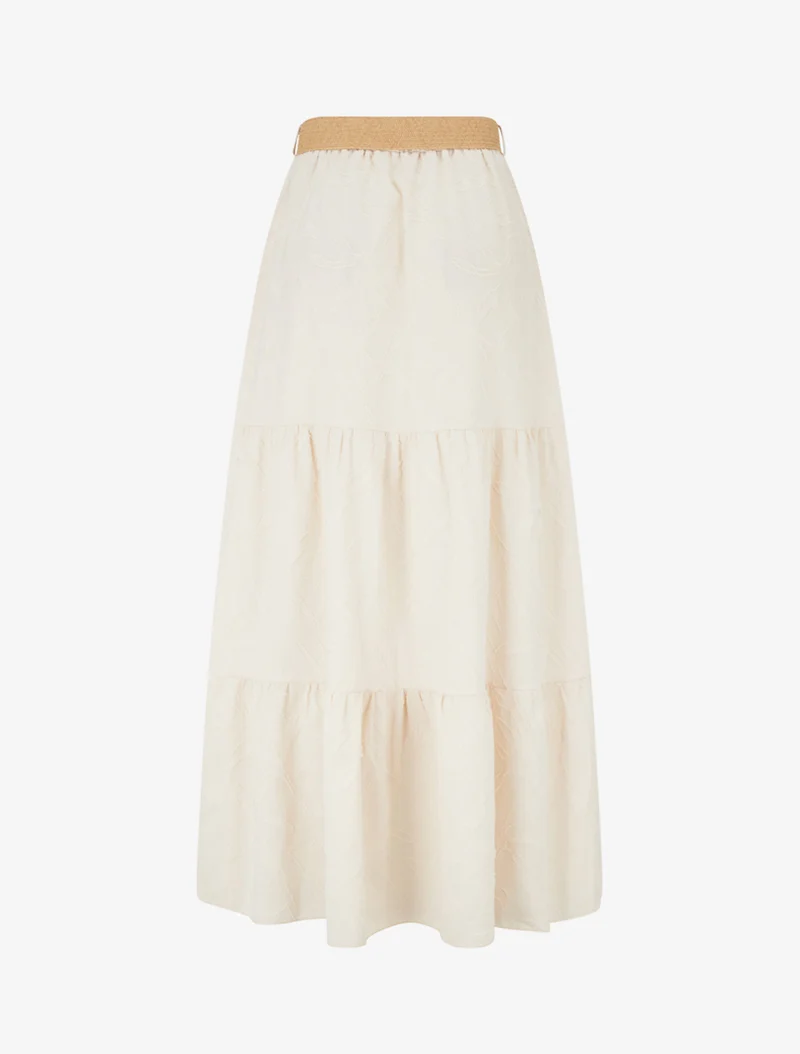 Jupe longue évasée en tissu texturé - Beige