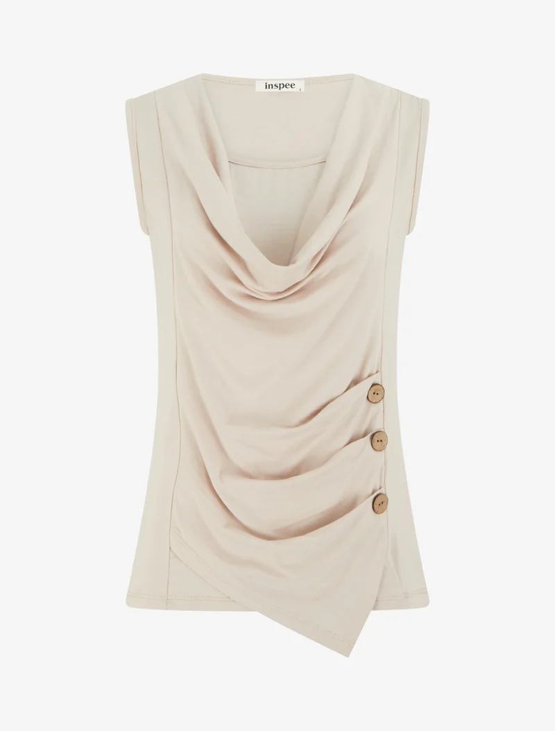 Top uni sans manches à col rond - Beige