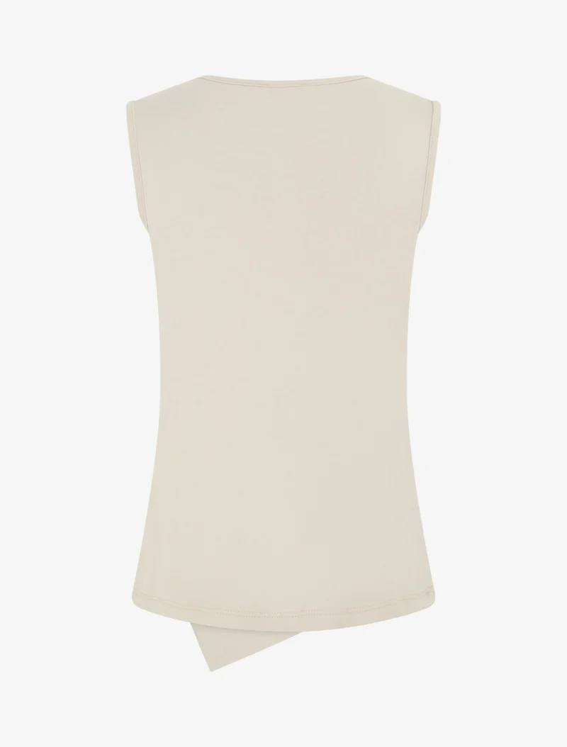 Top uni sans manches à col rond - Beige