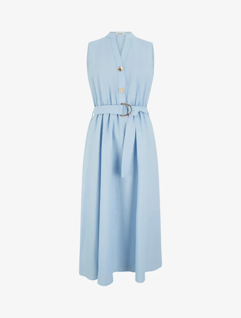 Robe longue unie effet lin - Bleu ciel