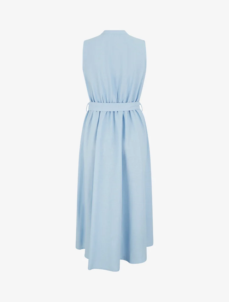 Robe longue unie effet lin - Bleu ciel