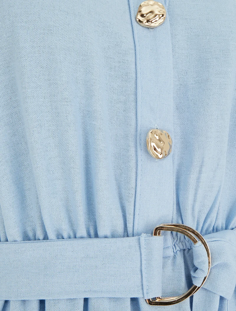 Robe longue unie effet lin - Bleu ciel