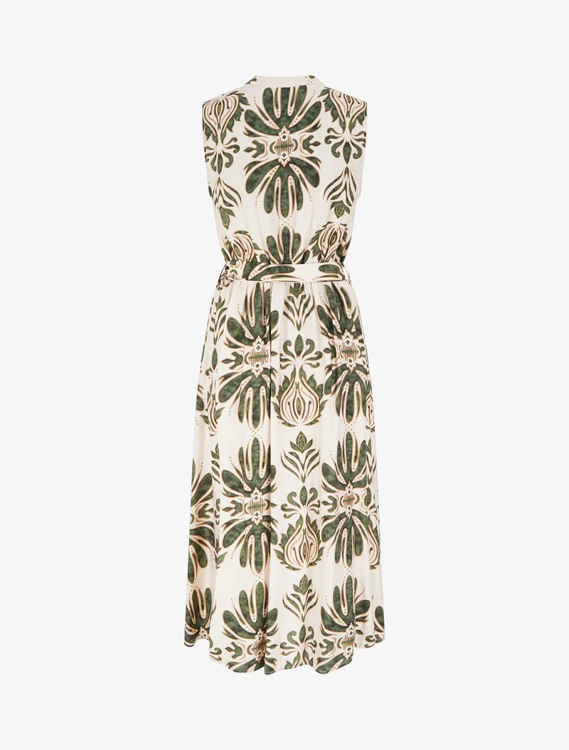 Robe longue imprimé ikat à boutons décoratifs - Vert