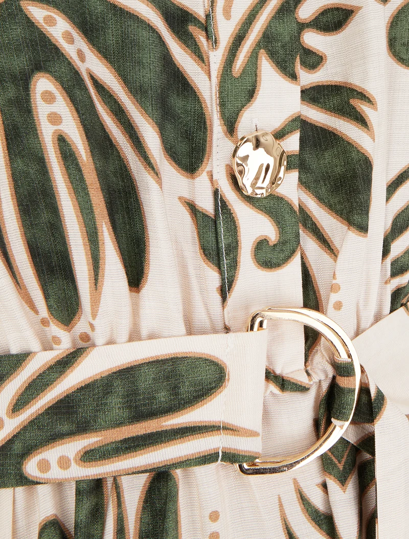 Robe longue imprimé ikat à boutons décoratifs - Vert