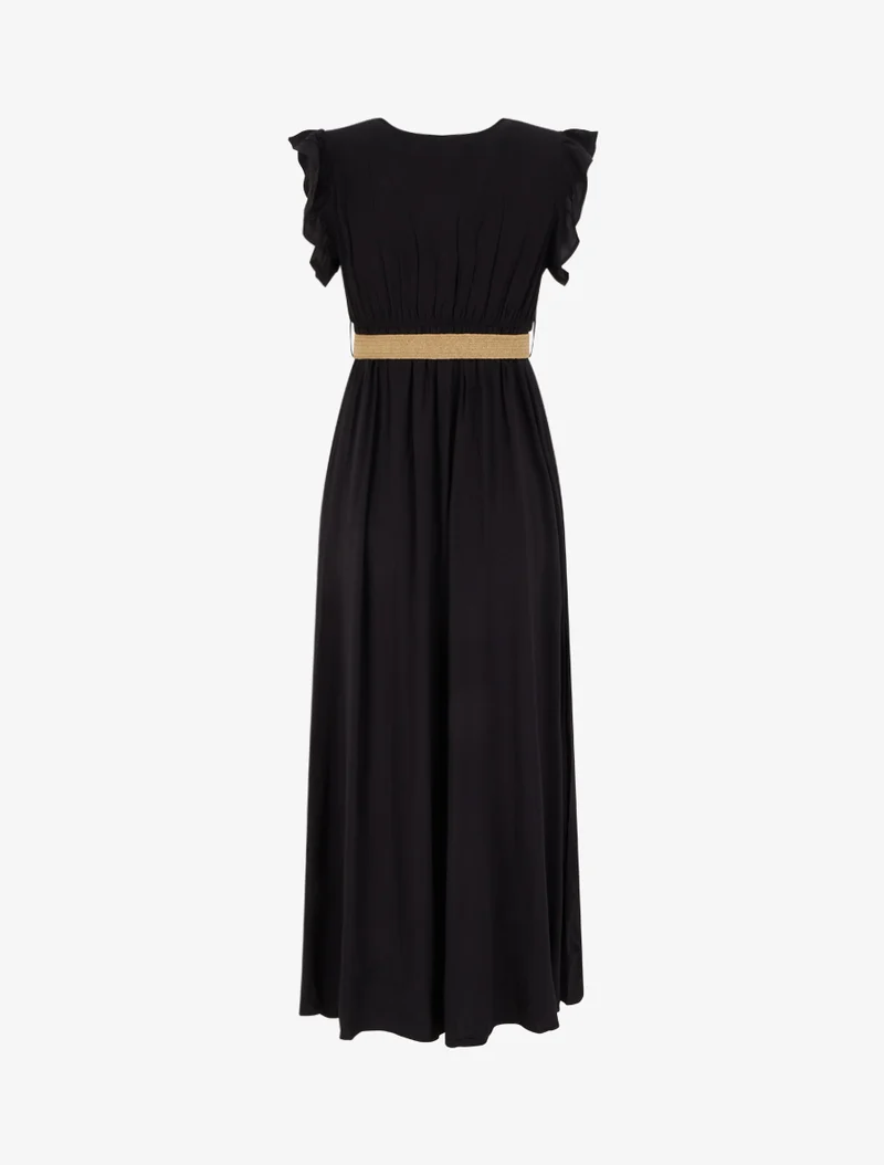 Robe longue unie à col cache-coeur - Noir