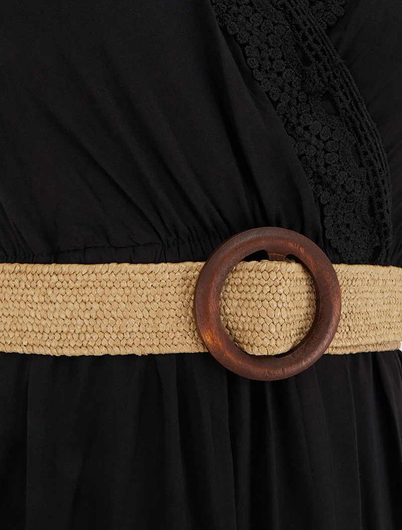 Robe longue unie à col cache-coeur - Noir
