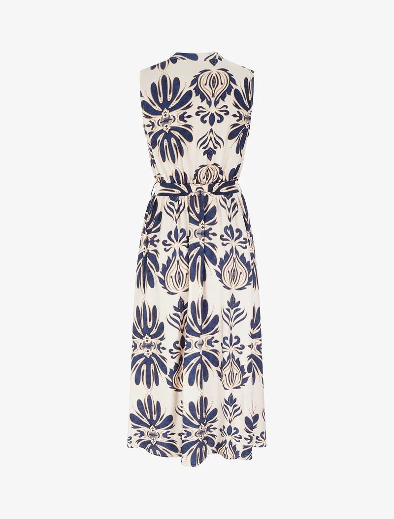 Robe longue imprimé ikat à boutons décoratifs - Marine