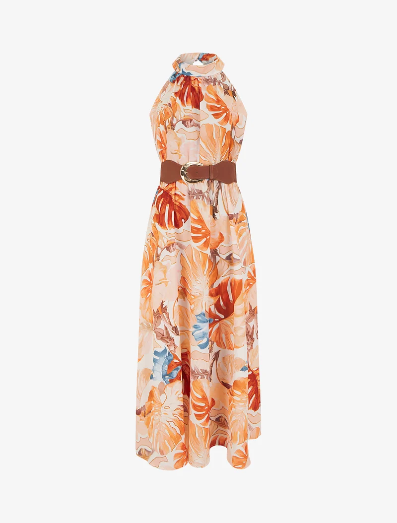 Robe longues sans manches imprimé tropical - Orange