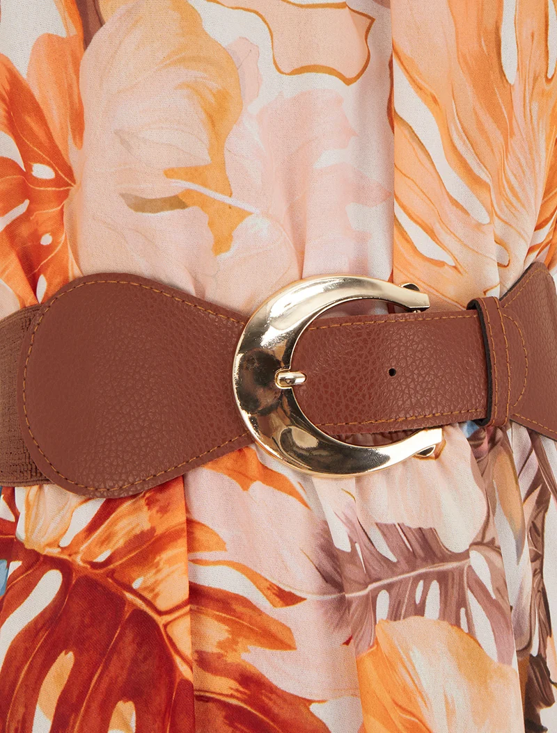 Robe longues sans manches imprimé tropical - Orange