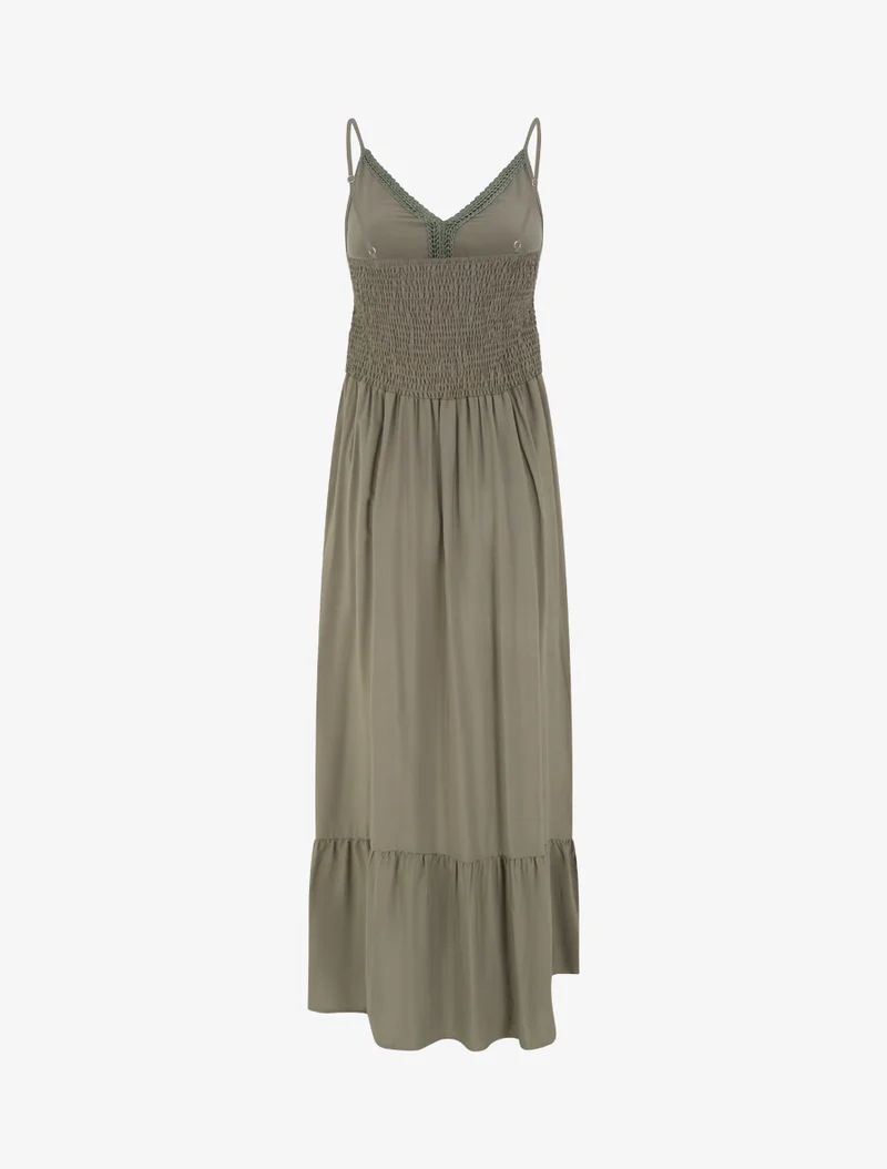 Robe longue unie à taille en dentelle - Kaki