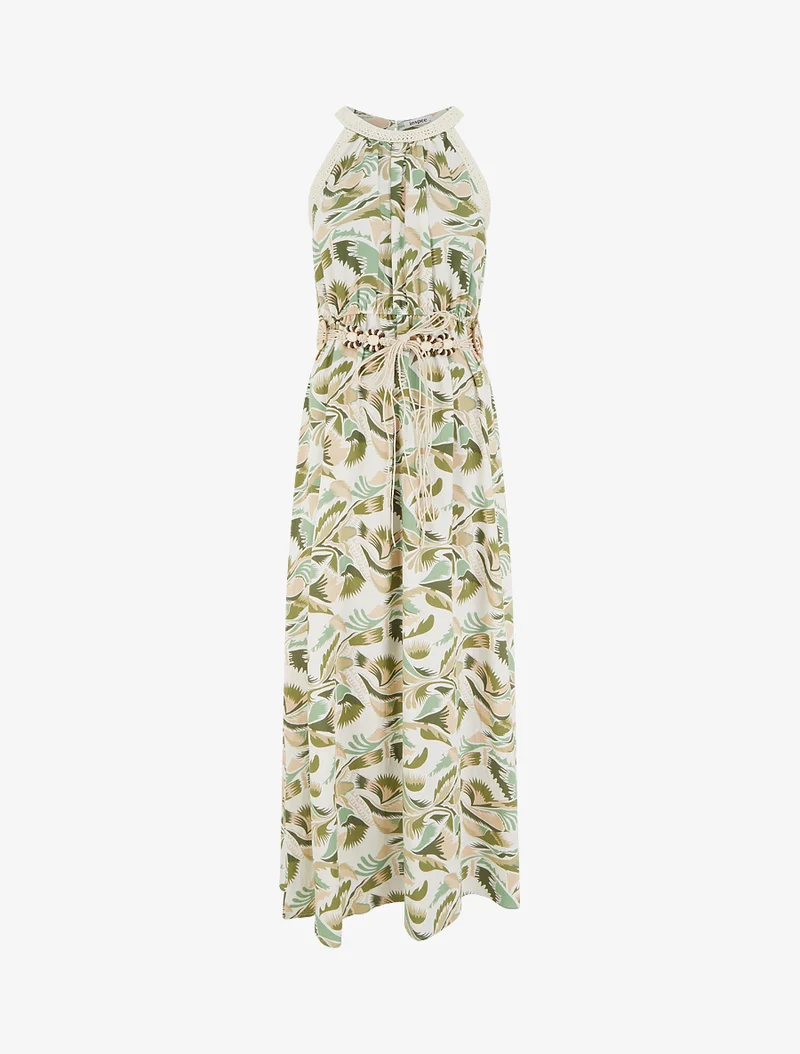 Robe longue à col américain imprimé fantaisie - Vert