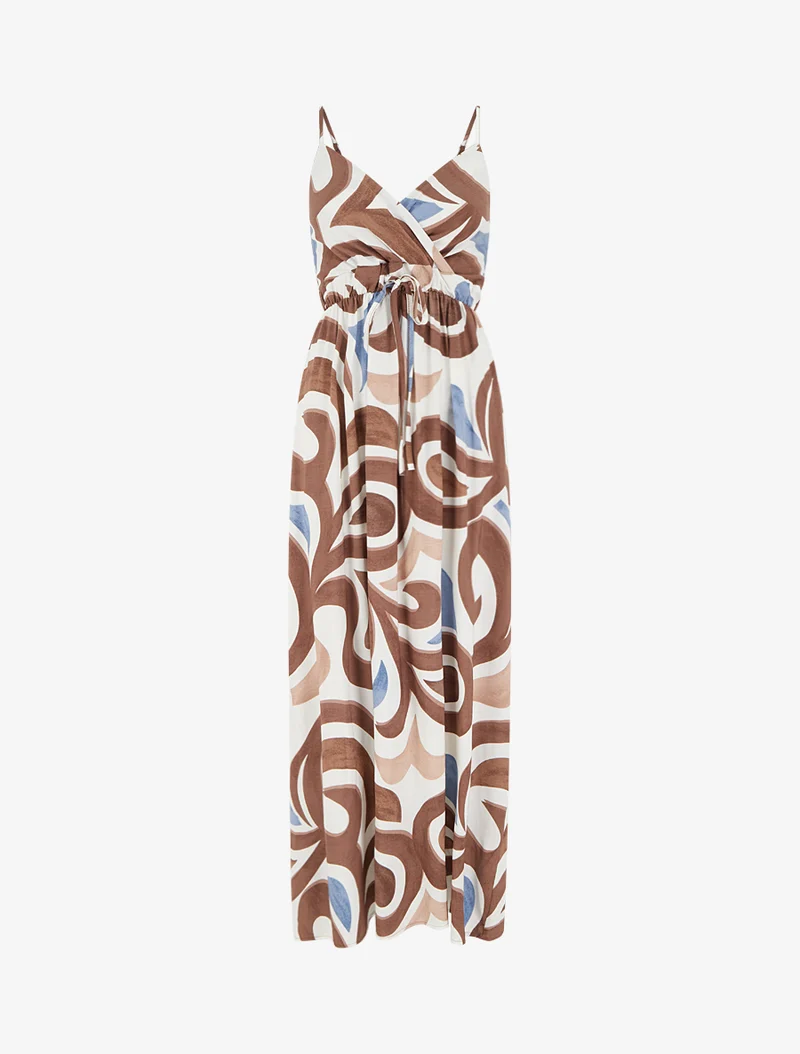 Robe longue imprimé fantaisie - Marron