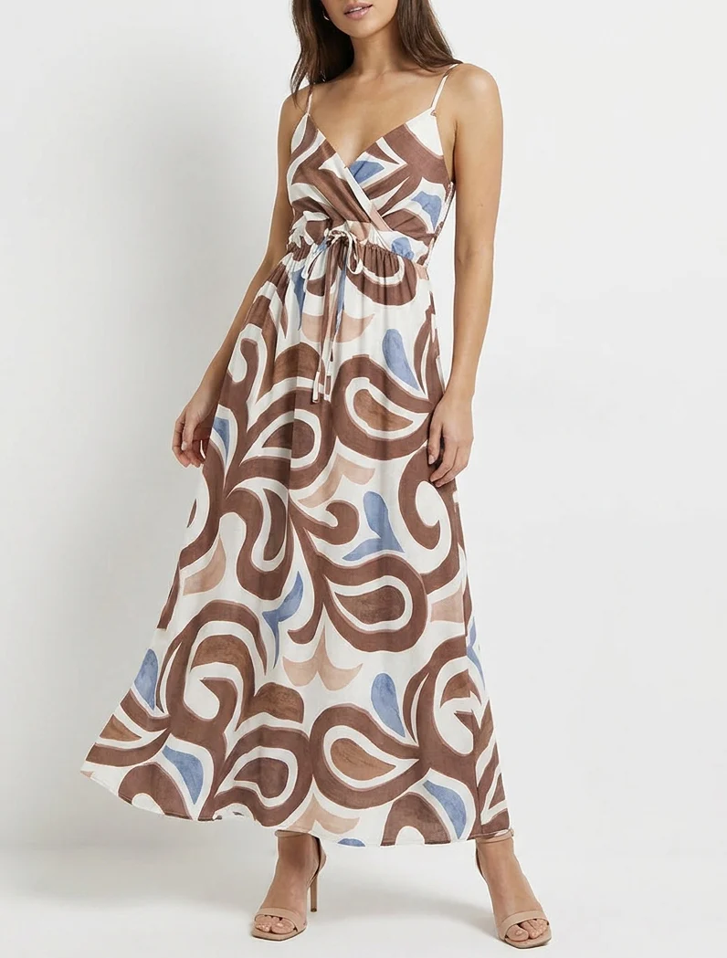 Robe longue imprimé fantaisie - Marron