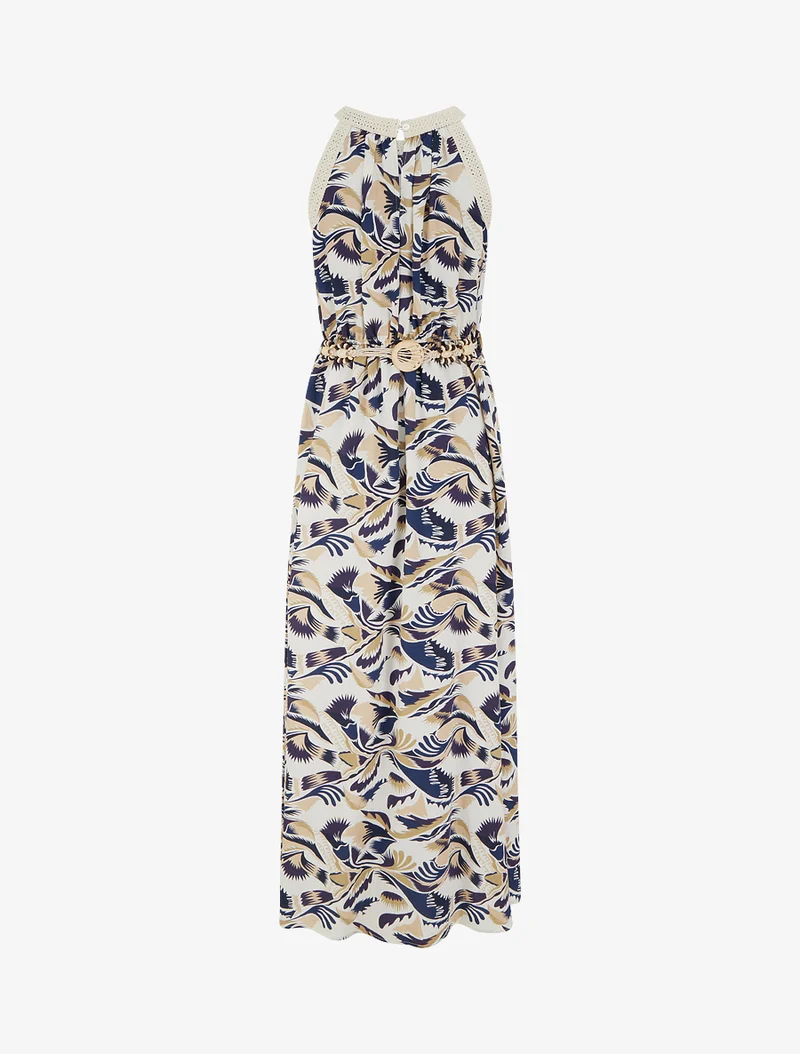 Robe longue à col américain imprimé fantaisie - Marine