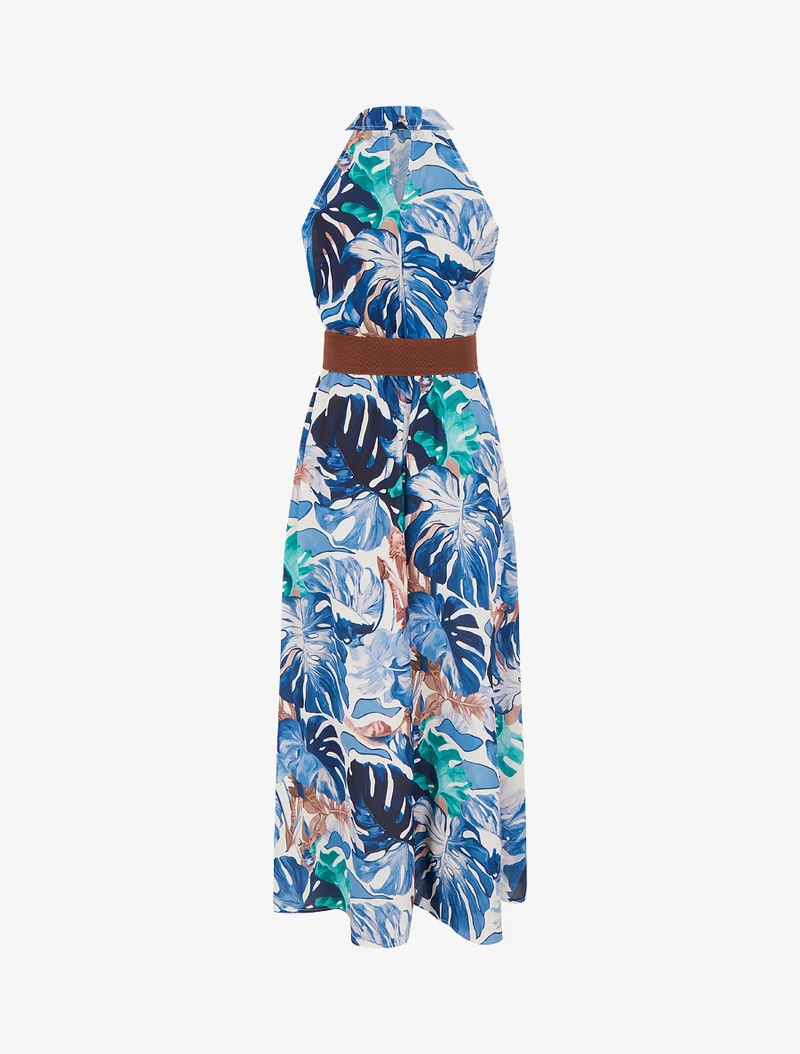 Robe longues sans manches imprimé tropical - Marine