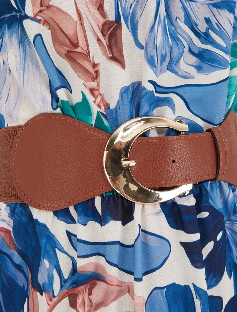 Robe longues sans manches imprimé tropical - Marine
