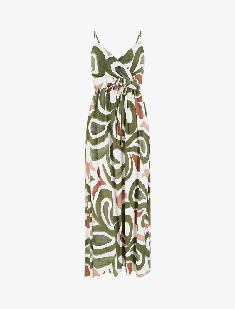 Robe longue imprimé fantaisie - Kaki