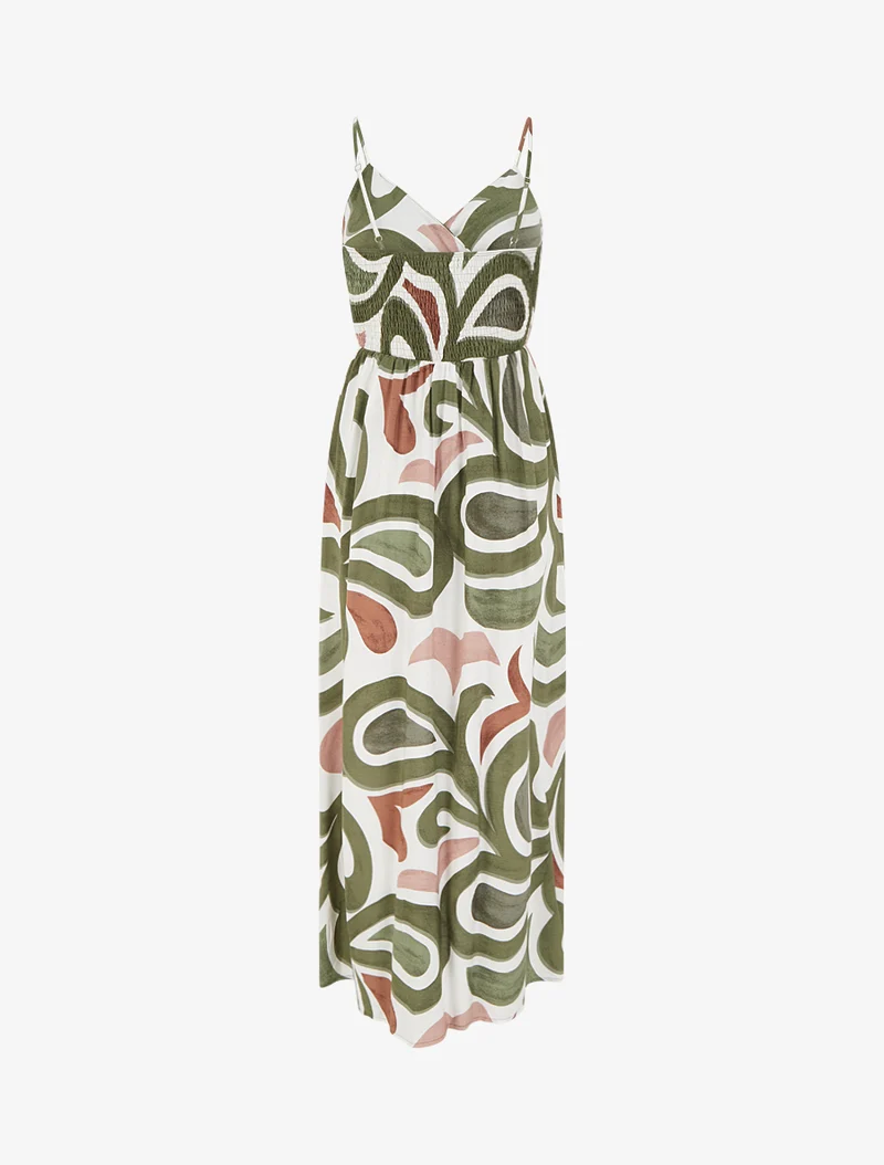 Robe longue imprimé fantaisie - Kaki