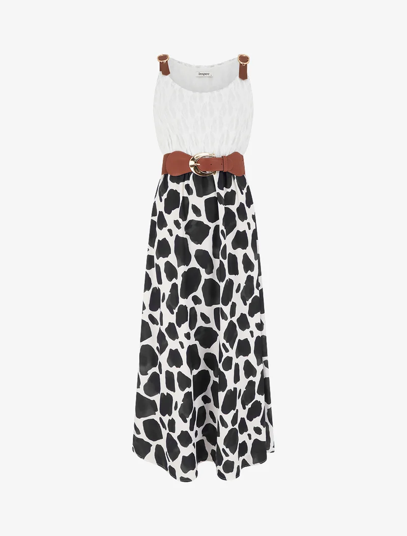 Robe longue à imprimé girafe et bretelles simili - Noir