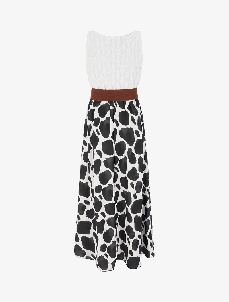 Robe longue à imprimé girafe et bretelles simili - Noir