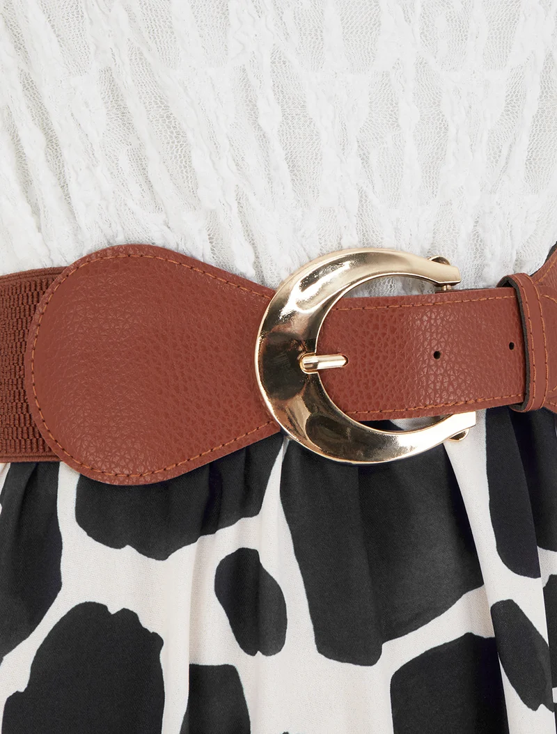 Robe longue à imprimé girafe et bretelles simili - Noir