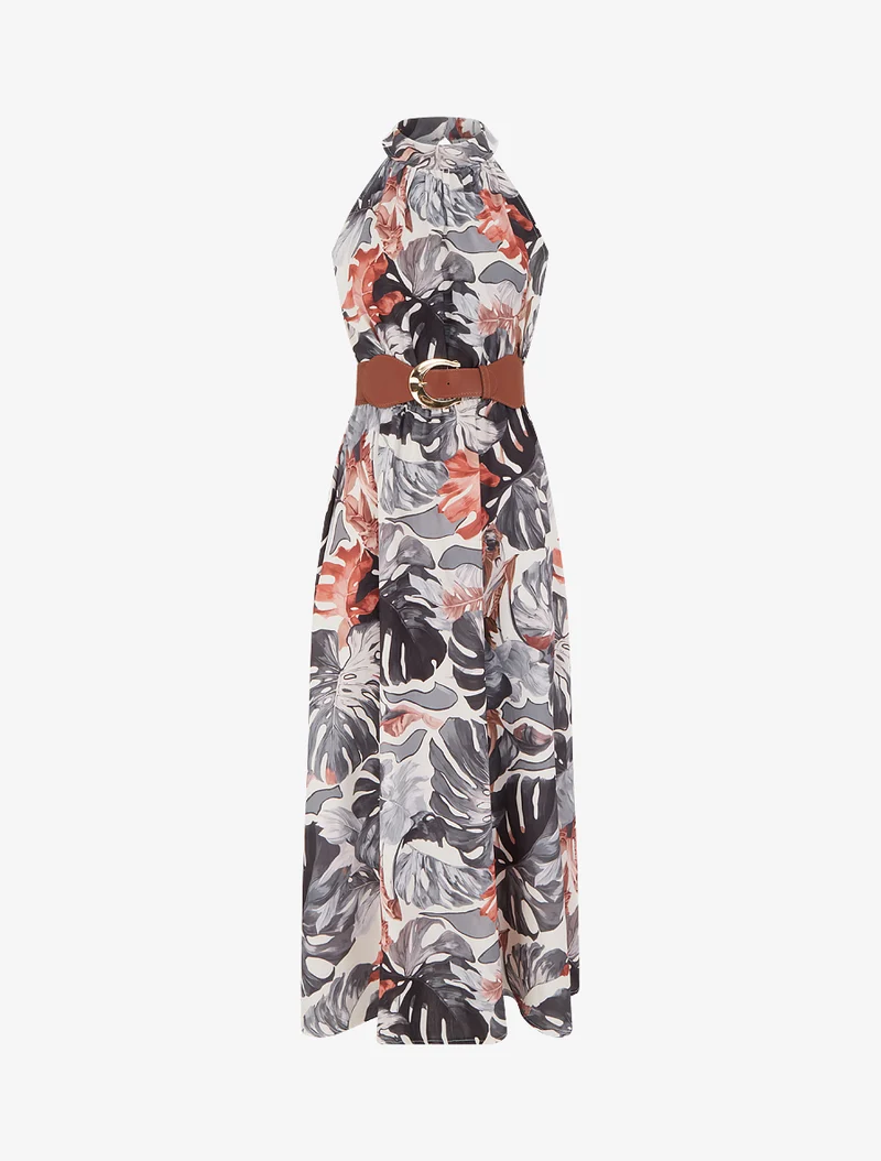 Robe longues sans manches imprimé tropical - Noir