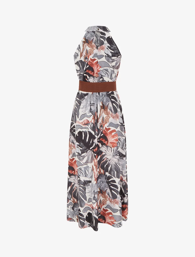Robe longues sans manches imprimé tropical - Noir