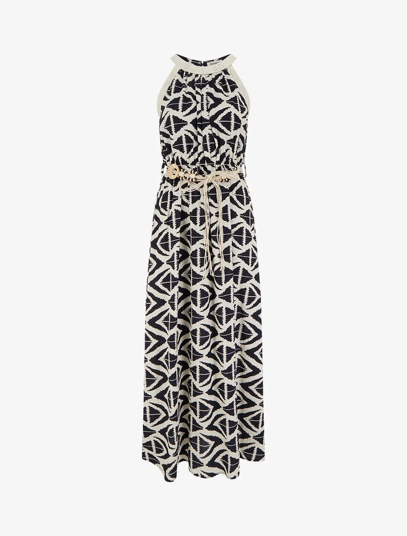 Robe longue à col américain imprimé graphique - Marine