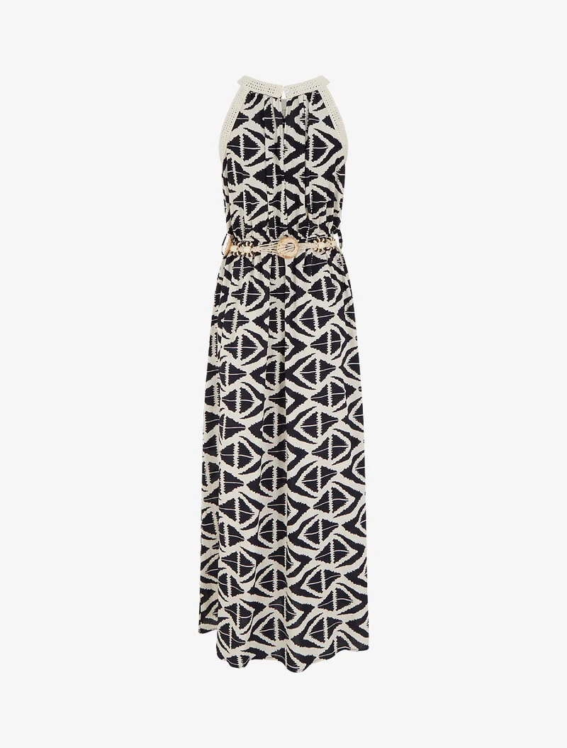 Robe longue à col américain imprimé graphique - Marine