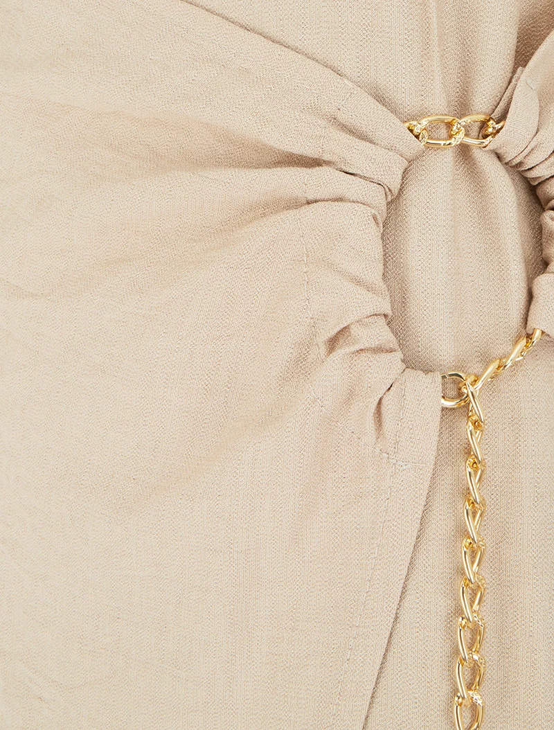Robe longue unie à chaînette - Beige