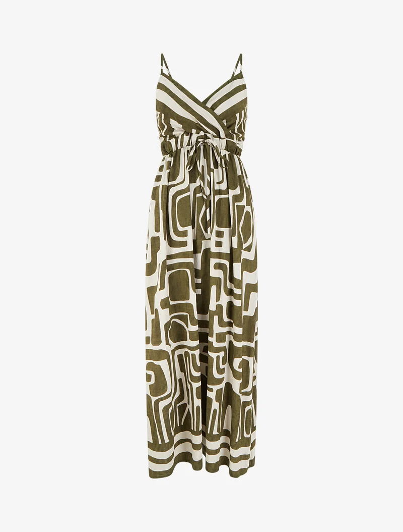 Robe longue imprimé graphique - Kaki