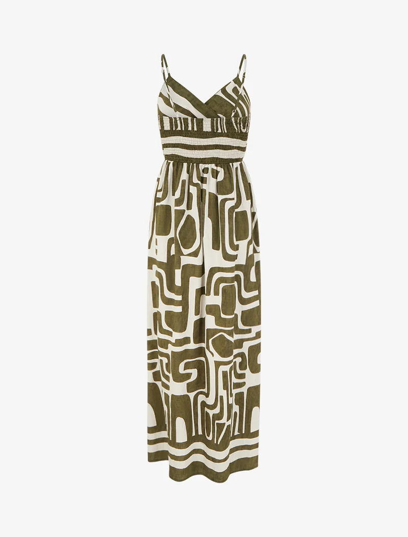 Robe longue imprimé graphique - Kaki
